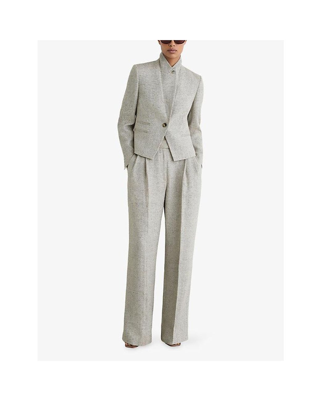 Reiss Gray Ezra Straight-Leg High-Rise Linen-Blend Trousers