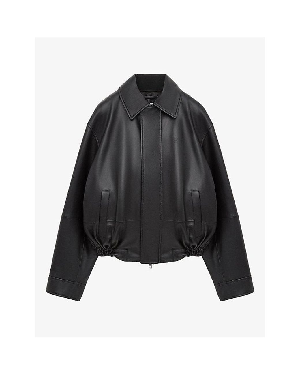 Loewe Black Drawstring-Hem Relaxed-Fit Leather Jacket