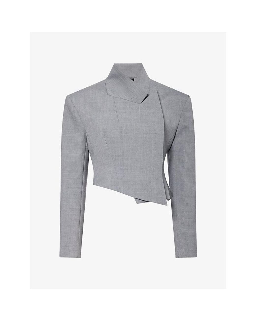 A.W.A.K.E. MODE Gray Cropped Double-Breasted Woven Jacket