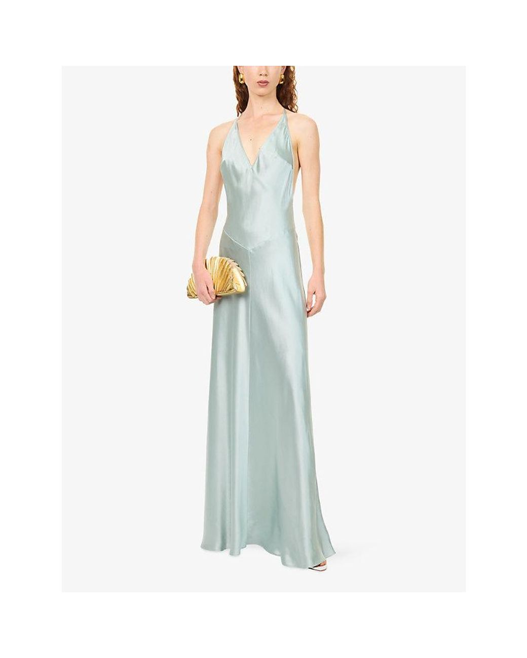 Reformation Blue Lara V-Neck Silk Maxi Dress