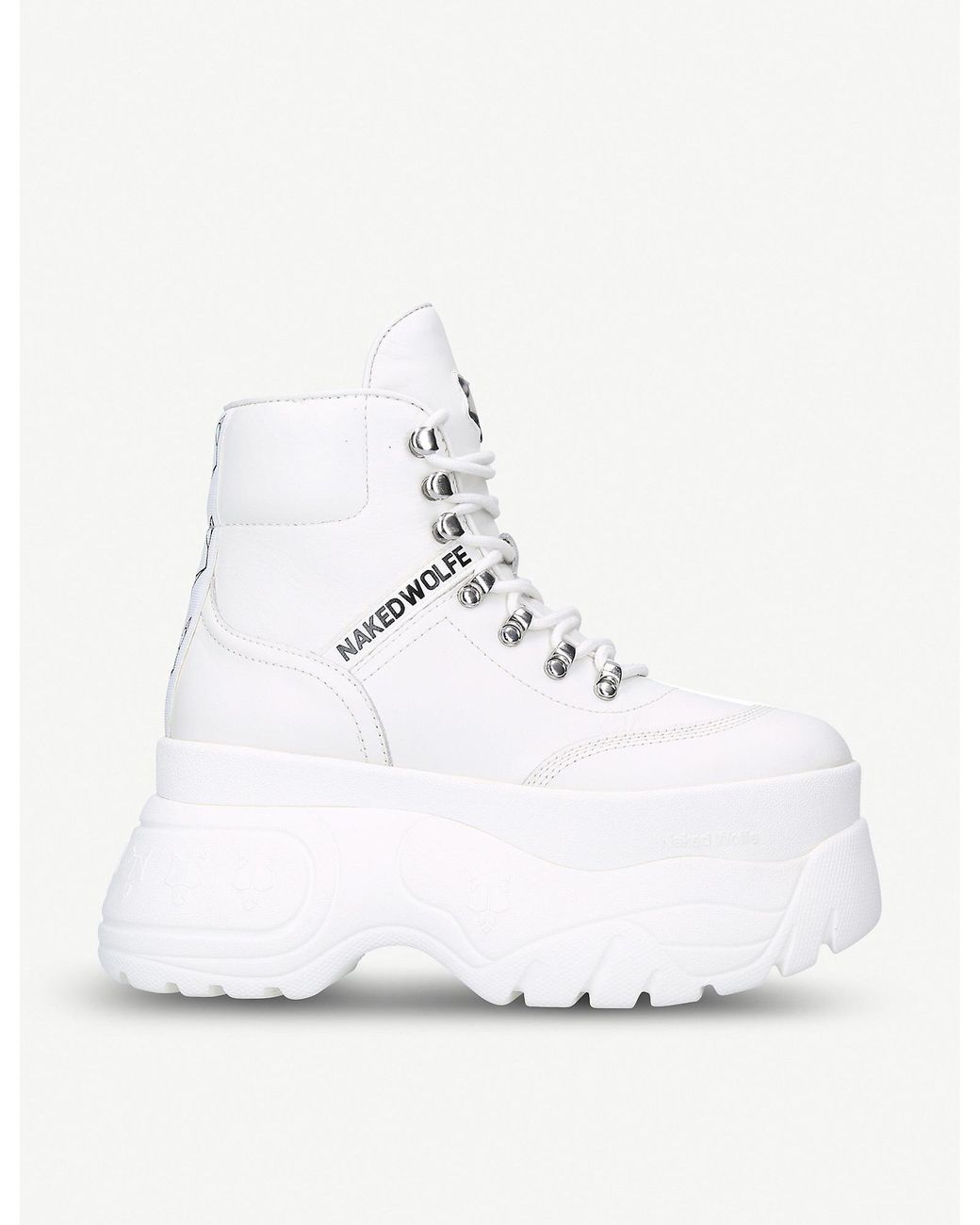 Naked Wolfe Spike Leather Stack-sole Lace-up Boots in White for Men | Lyst