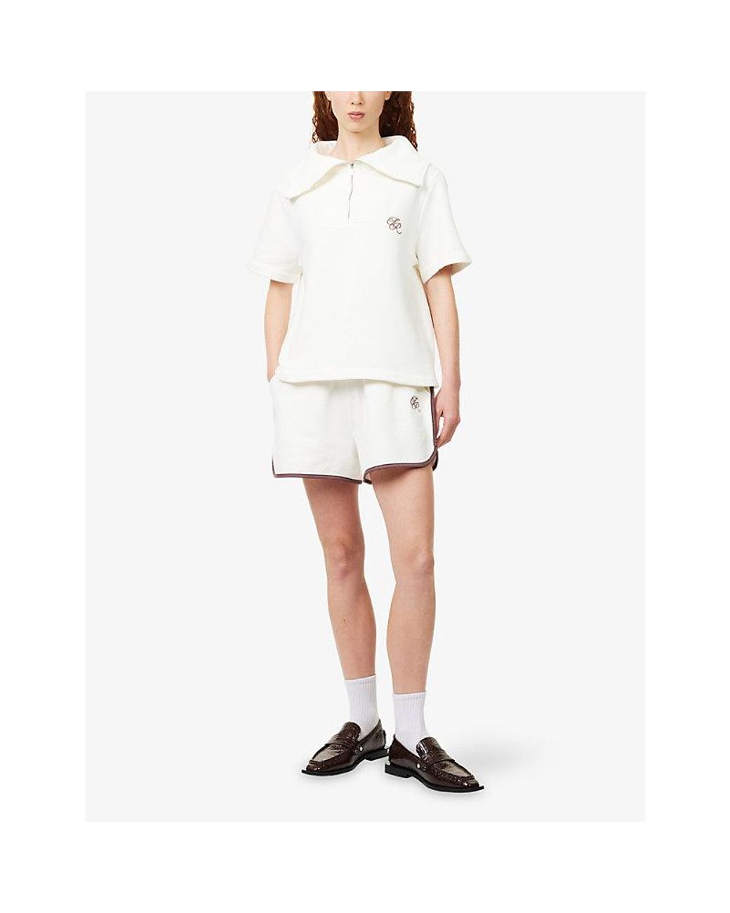 4th & Reckless White Eleni Brand-Embroidered Cotton Shorts
