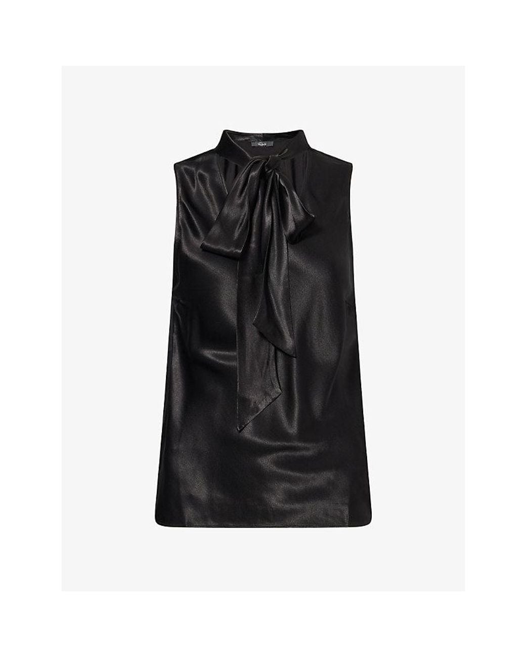 Rails Black Poppy Neck-Tie Satin Blouse Top