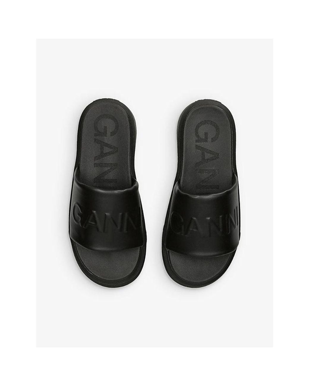 Ganni Black Logo-Embossed Flatform Faux-Leather Sandals