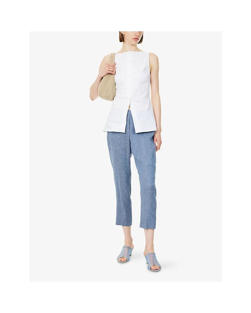 Theory Blue Treeca Pull-On Linen-Blend Trousers