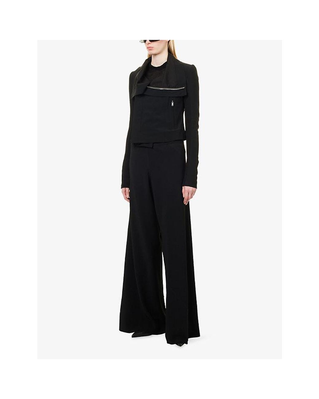Rick Owens Black Asymmetrical-Zip Long-Sleeve Cady-Crepe Biker Jacket