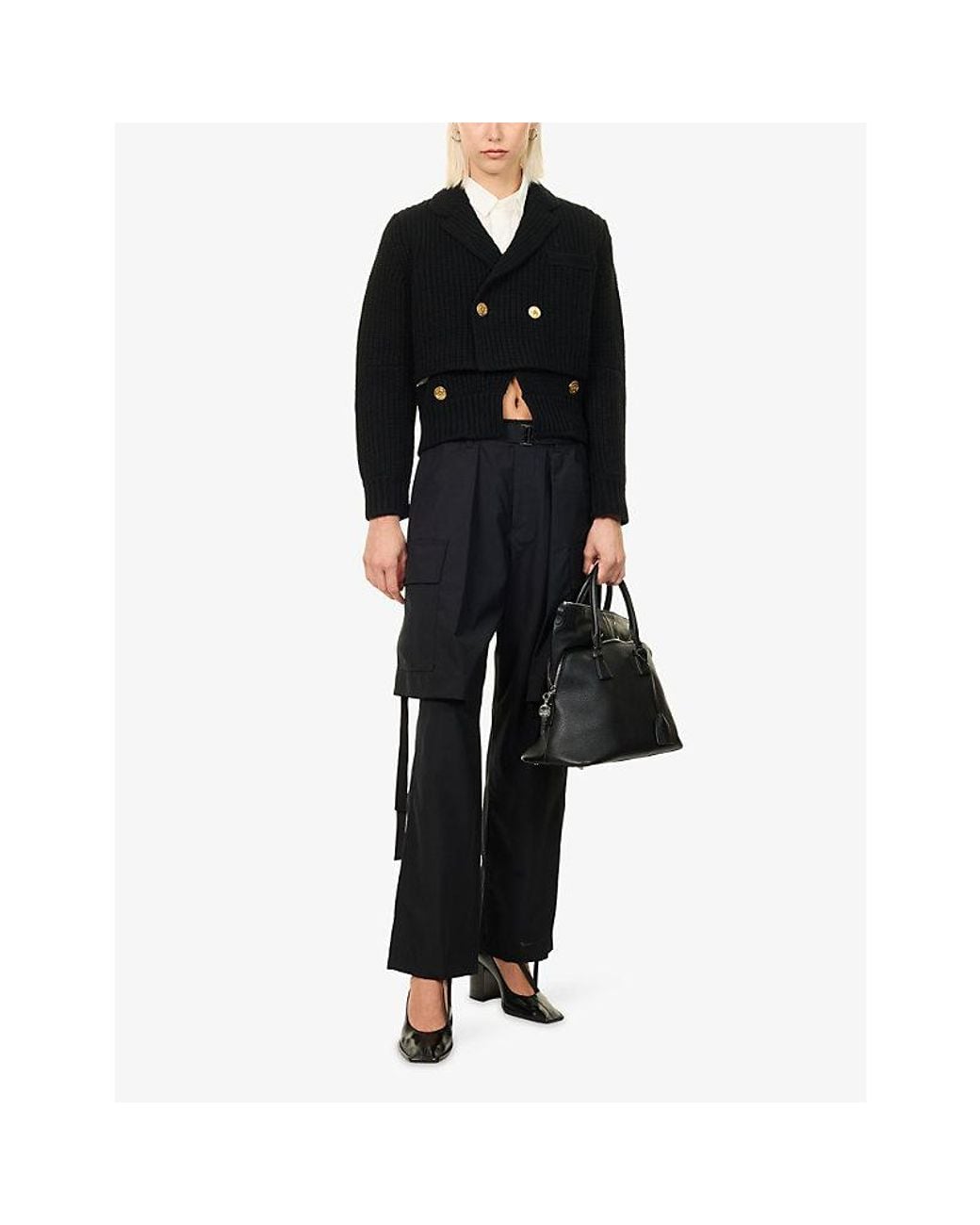 Sacai Black Contrast-Layer Knitted Wool Jacket