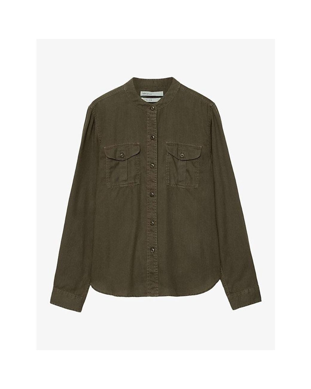 AllSaints Green Tess Flap-Pocket Lyocell Shirt