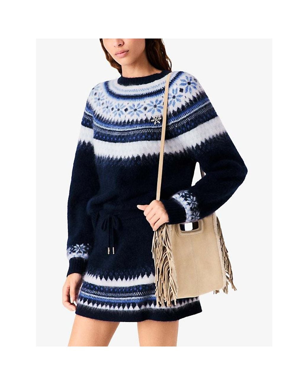 Maje Natural M Suede And Faux-Fur Bag