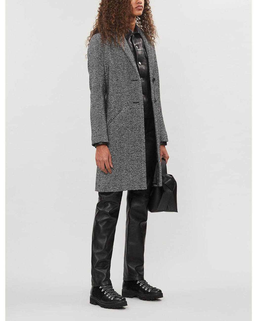 Maje Gedeon Herringbone Woven Coat in Grey | Lyst UK