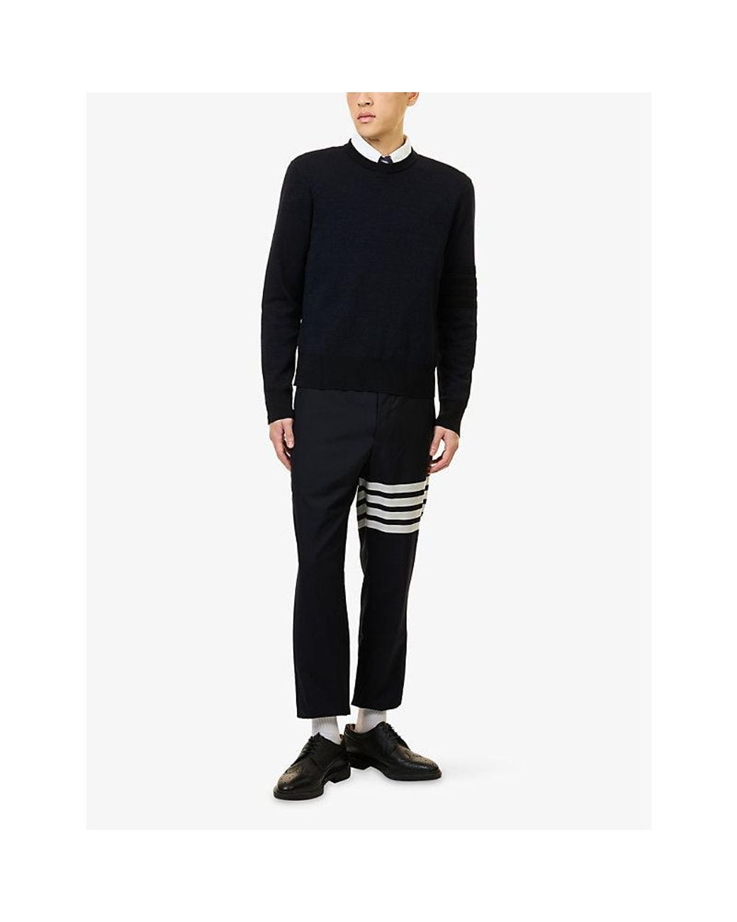 Thom Browne Blue Milano Crew-Neck Wool, Linen And Cotton Jumper for men