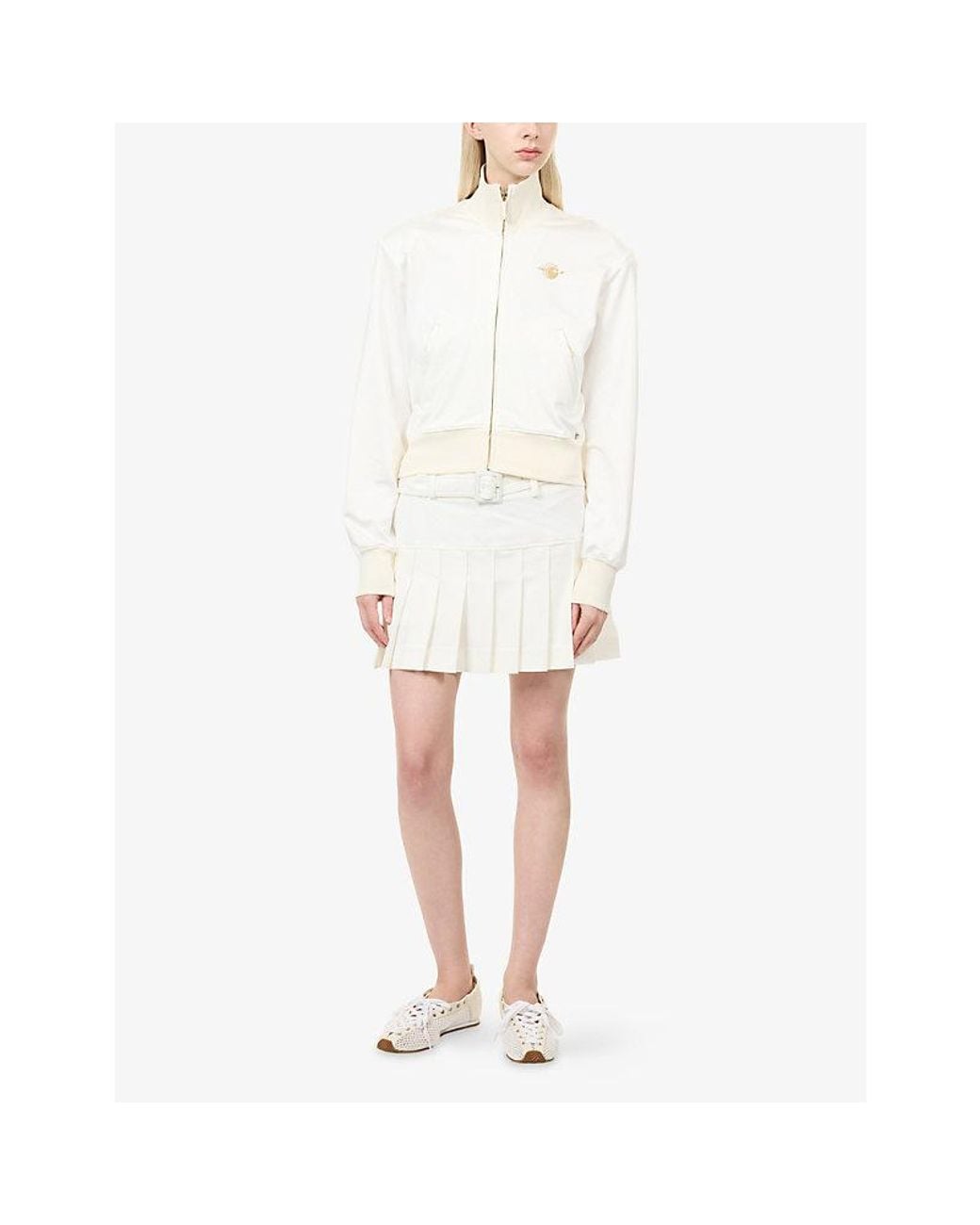Jay3Lle White Brand-Embroidered Pleated Crepe Mini Skirt