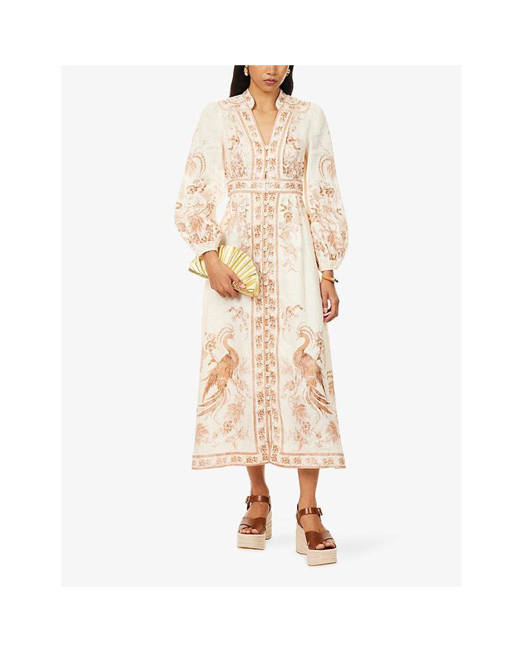 Zimmermann Natural Indra Plunge Linen Midi Dress