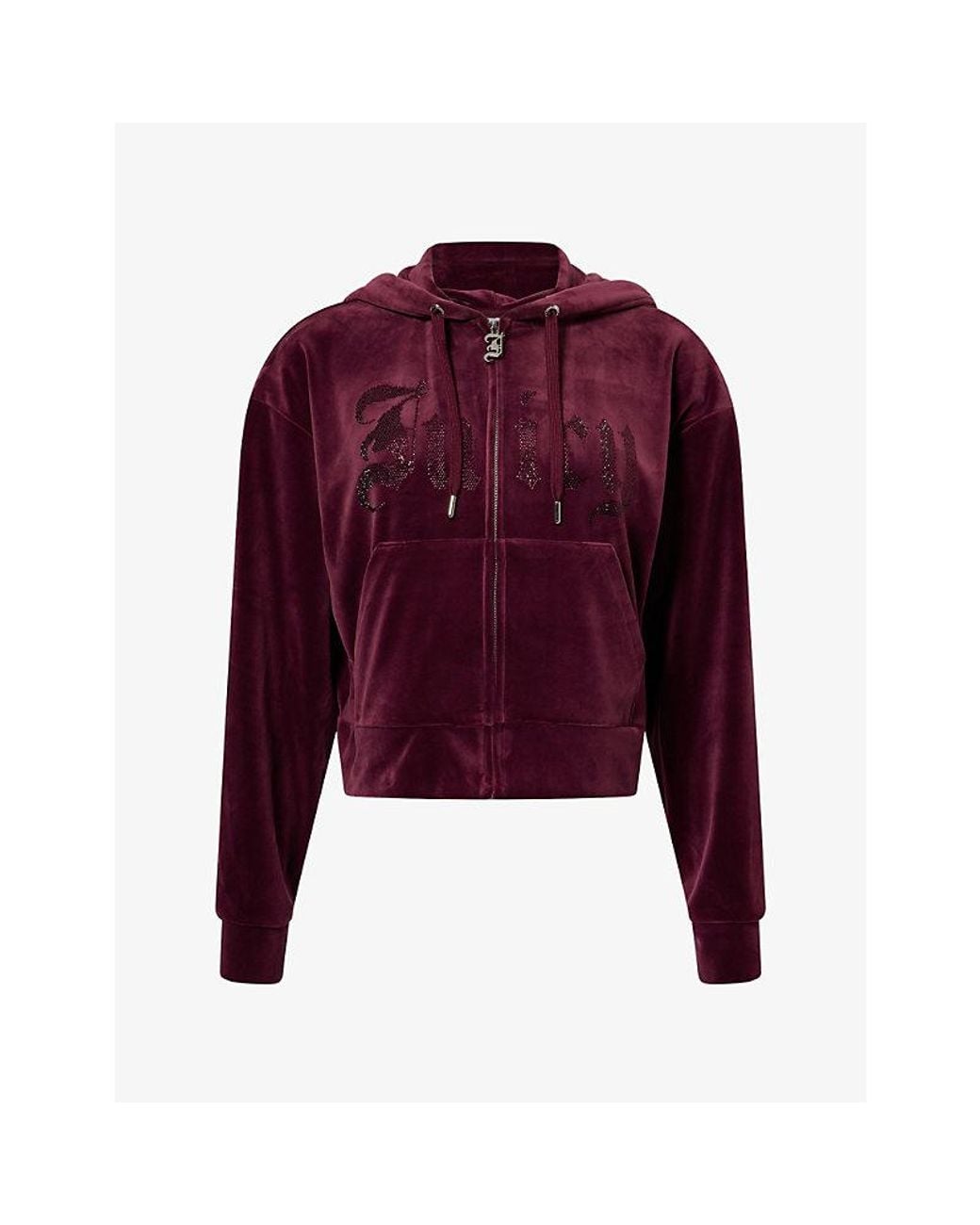 Juicy Couture Purple Logo Crystal-Embellished Velour Hoodie