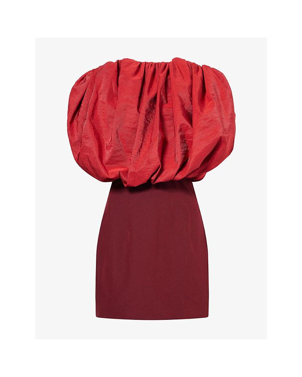 Magda Butrym Red Puffed-Bodice Fitted Silk-Blend Mini Dress