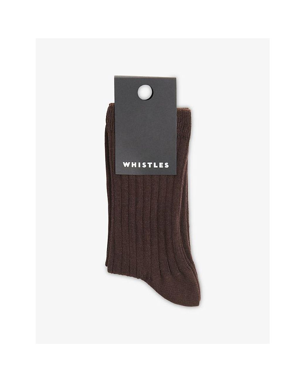 Whistles Brown Classic Ribbed Stretch-Cotton Socks