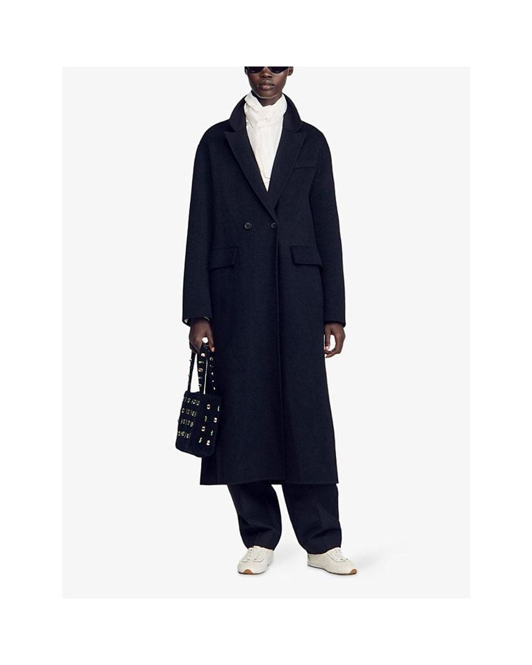 Sandro Black Studded Double-Face Wool Coat