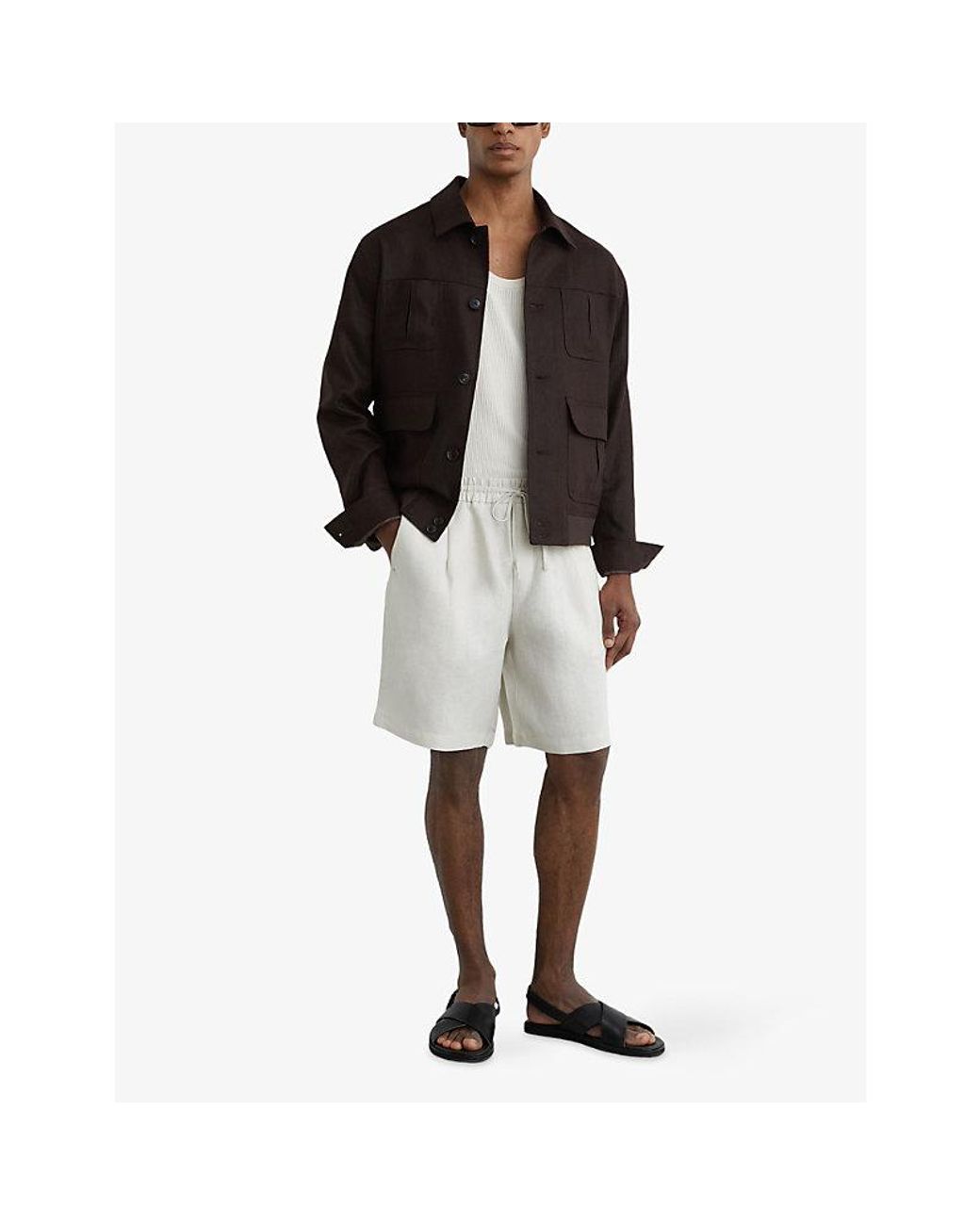 Reiss White Barges Drawstring-Waist Linen Shorts for men