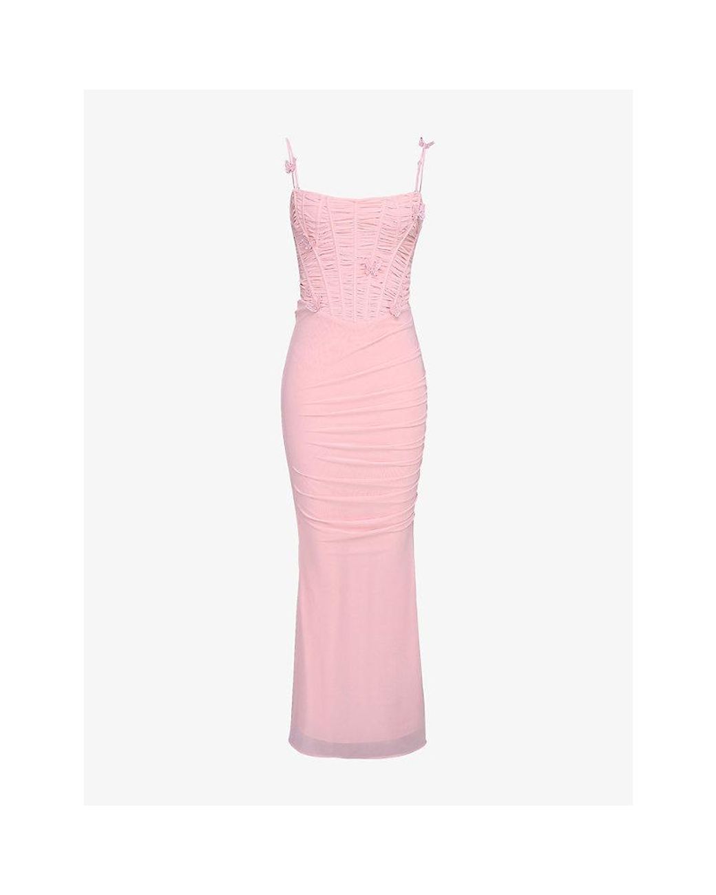House Of Cb Pink Romola Butterfly Stretch-Mesh Maxi Dress