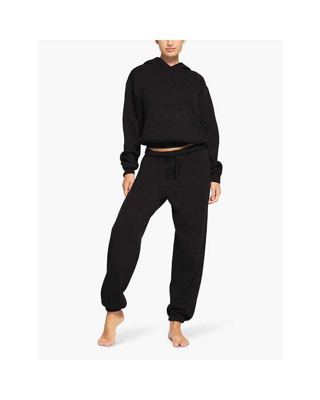 Skims Black Relaxed-Fit Cotton-Blend Hoody