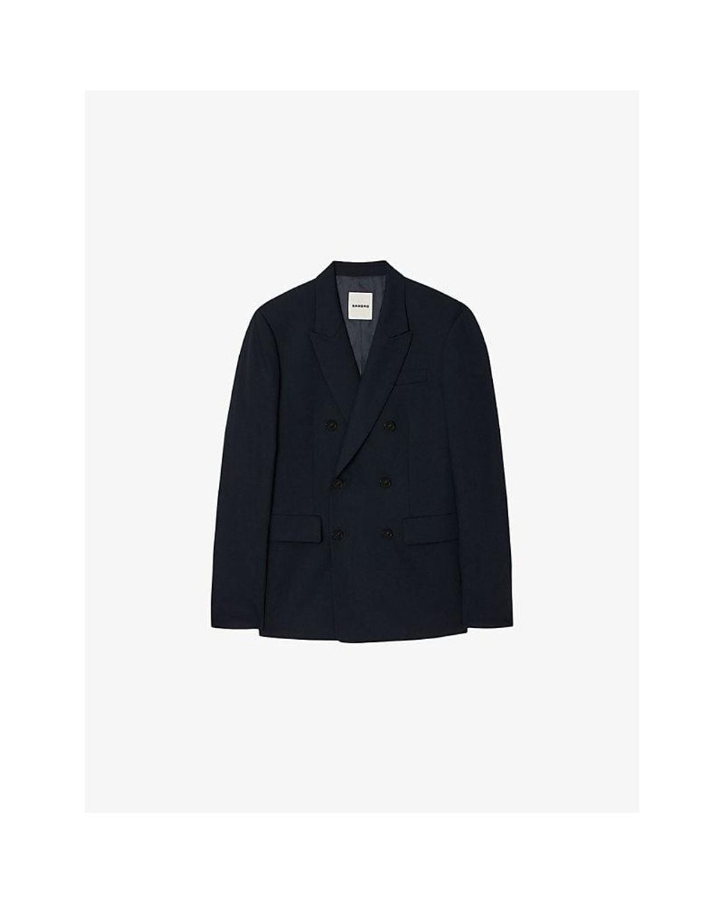 Sandro Blue Regular-Fit Double-Breasted Wool Suit Jacket for men