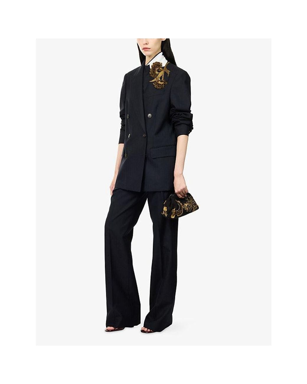 Dries Van Noten Blue Presta Straight-Leg Wool-Blend Trousers
