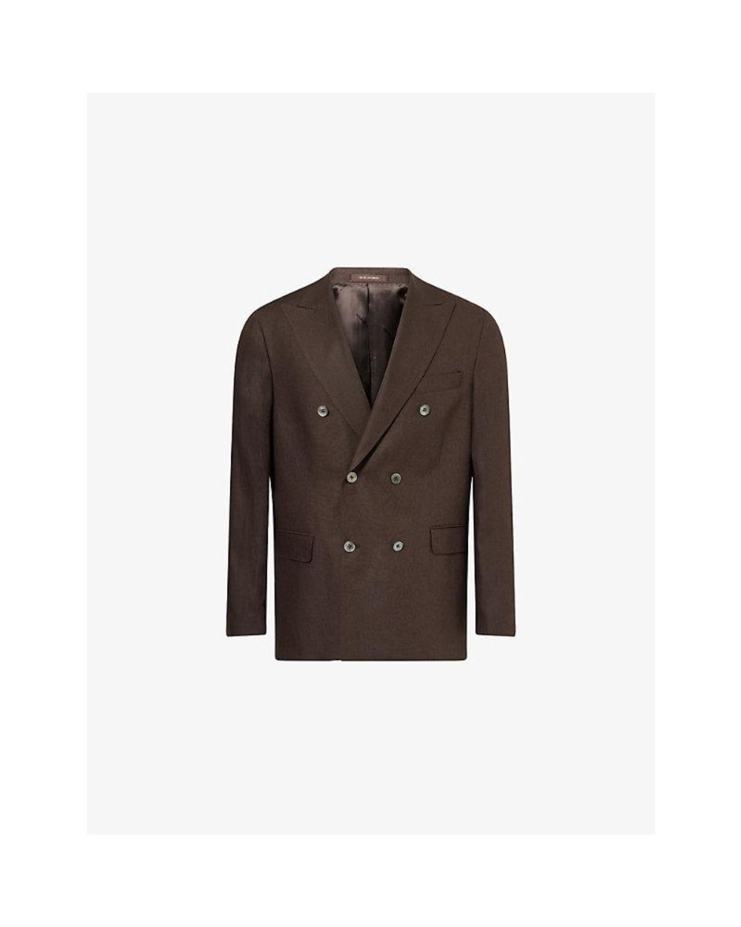 Oscar Jacobson Brown Farris Double-Breasted Linen Blazer for men