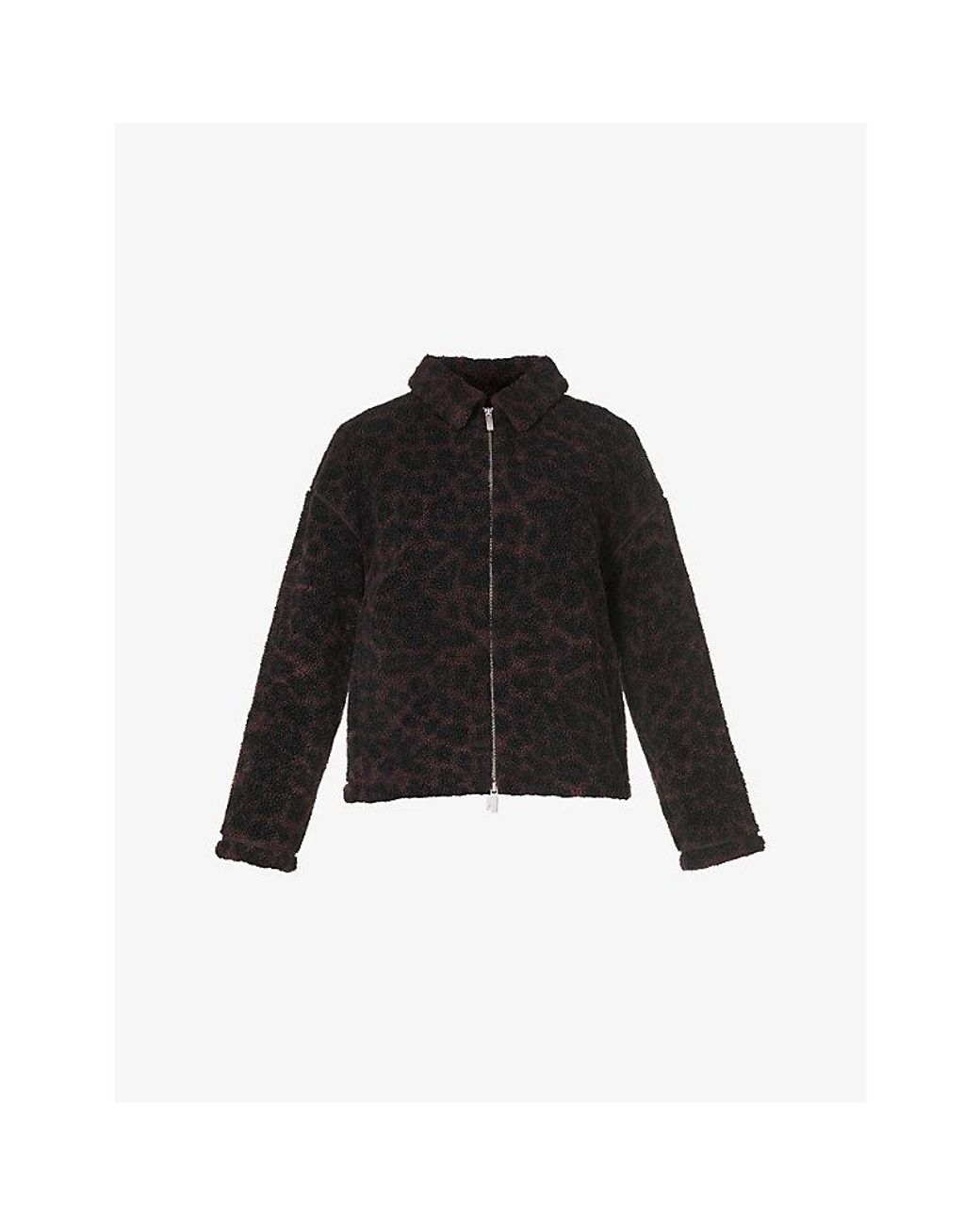 Sweaty Betty Black Leopard-Print Plush Collared Fleece Jacket