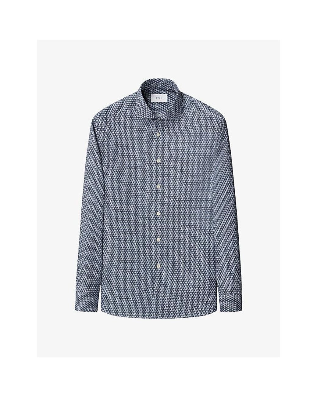 Eton of Sweden Blue Signature Geometric Slim-Fit Cotton Shirt for men