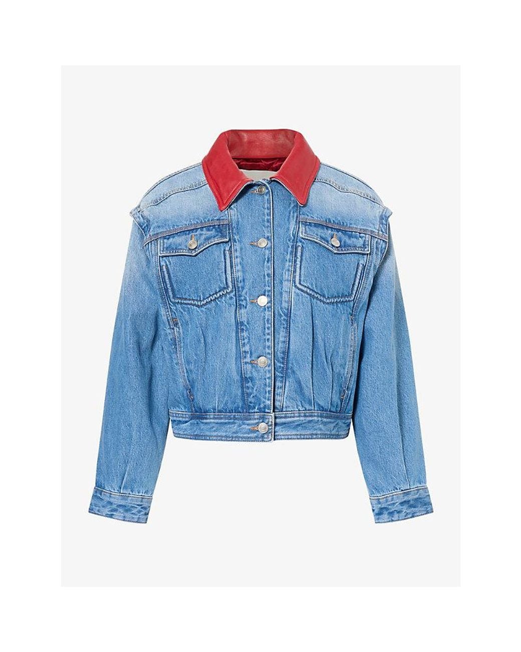 Isabel Marant Blue Devyn Leather-Collar Denim Jacket