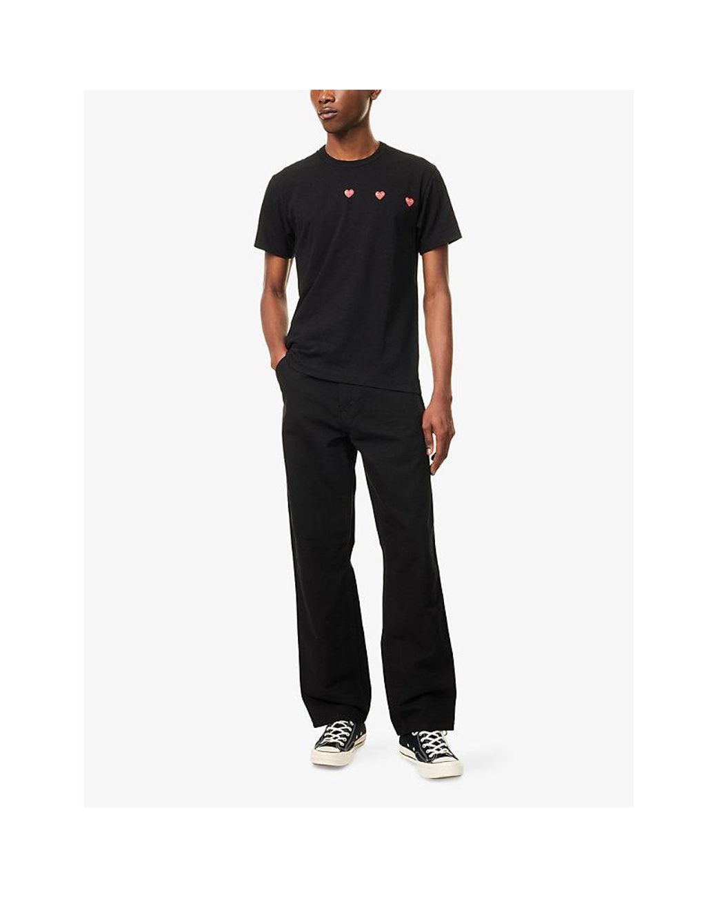 COMME DES GARÇONS PLAY Black Triple Heart Graphic-Print Crewneck Cotton T-Shirt for men