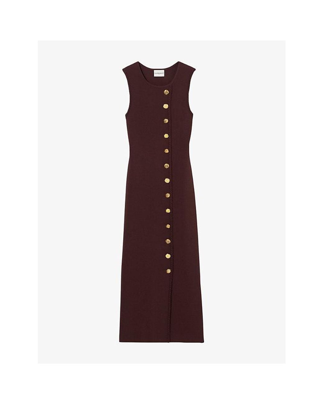 Claudie Pierlot Purple Sleeveless Button-Front Knitted Midi Dress