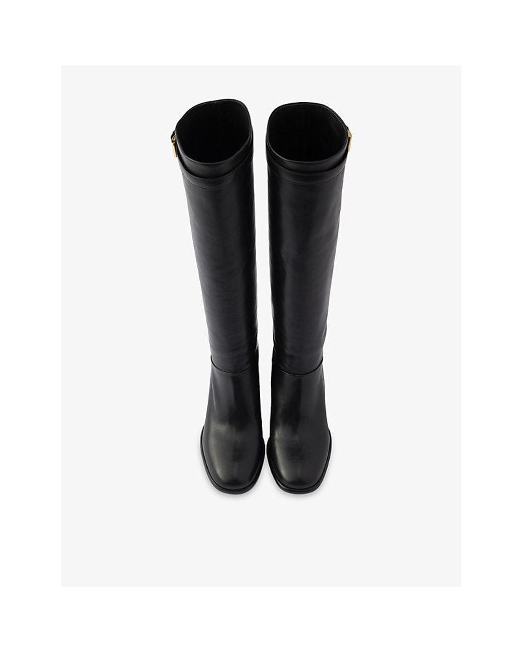 Prada Black Enameled Triangle-Logo Knee-High Leather Boots