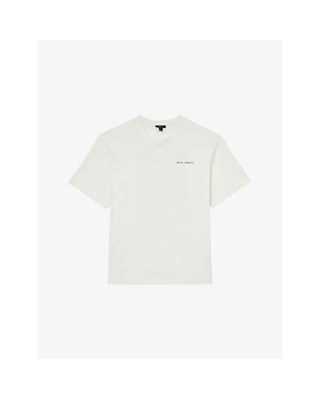 Reiss White Paraiso Palm-Print Cotton T-Shirt for men