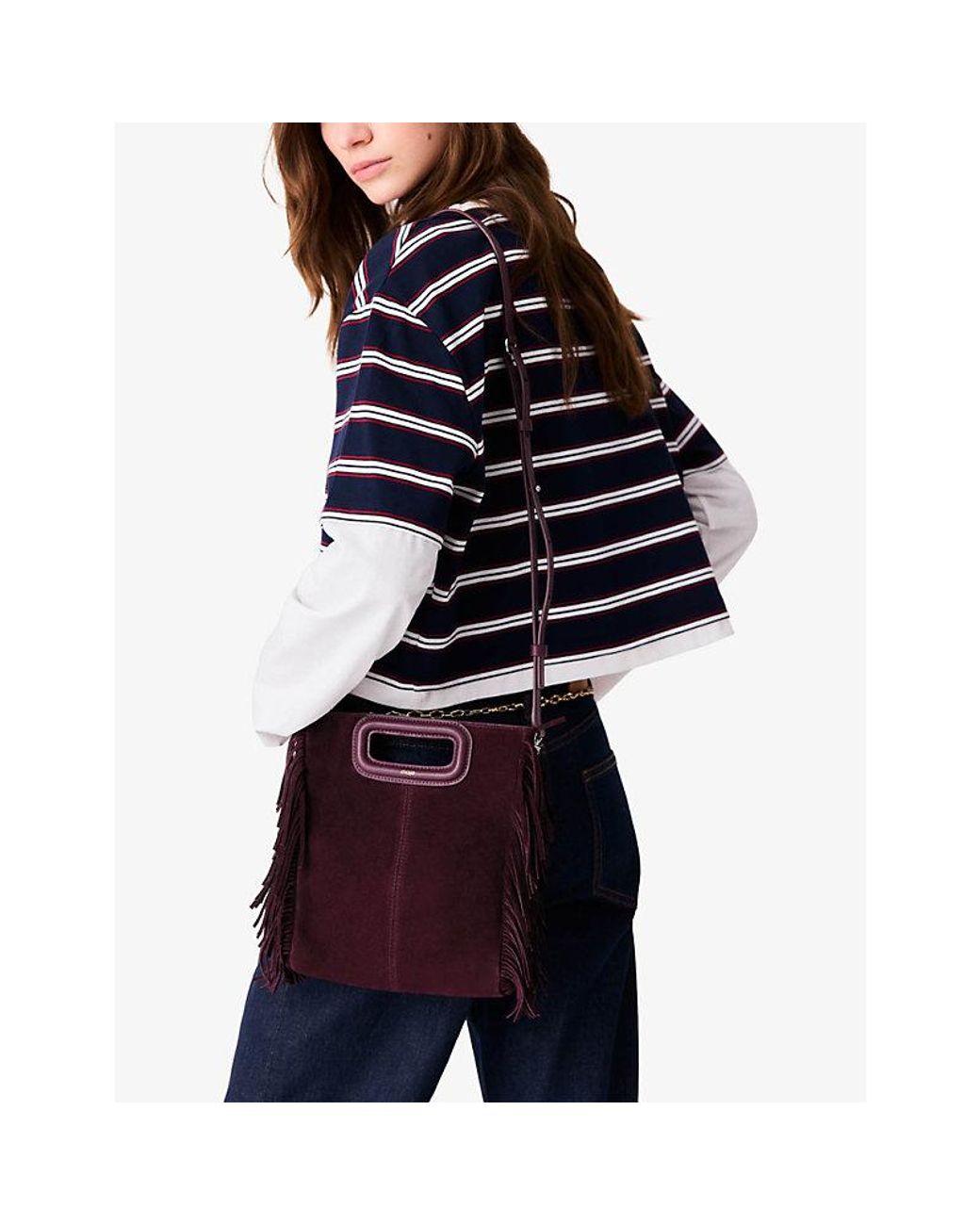 Maje Purple M Fringed Suede Handbag