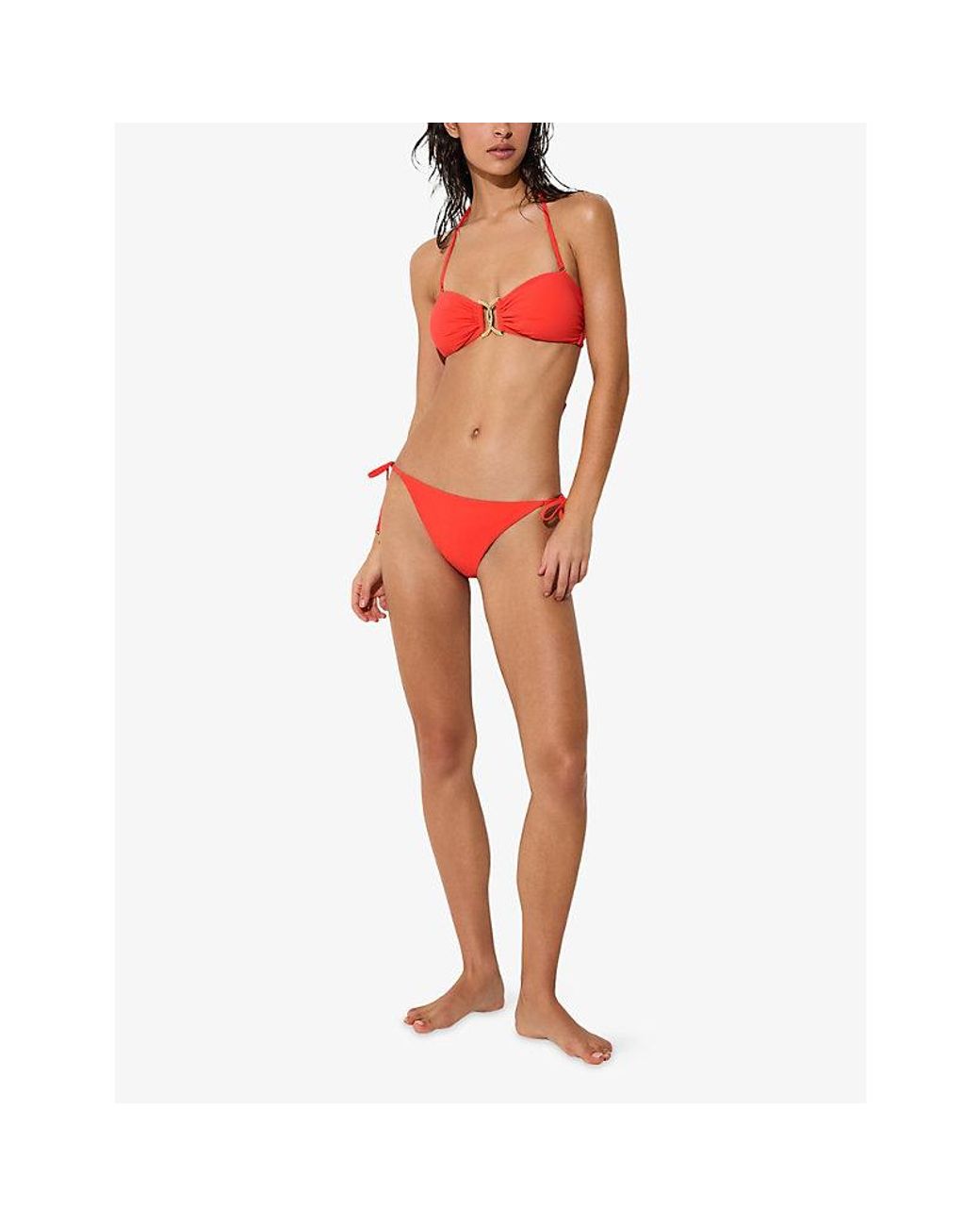 Reiss Red Riah Side-Tie Stretch-Woven Bikini Bottoms
