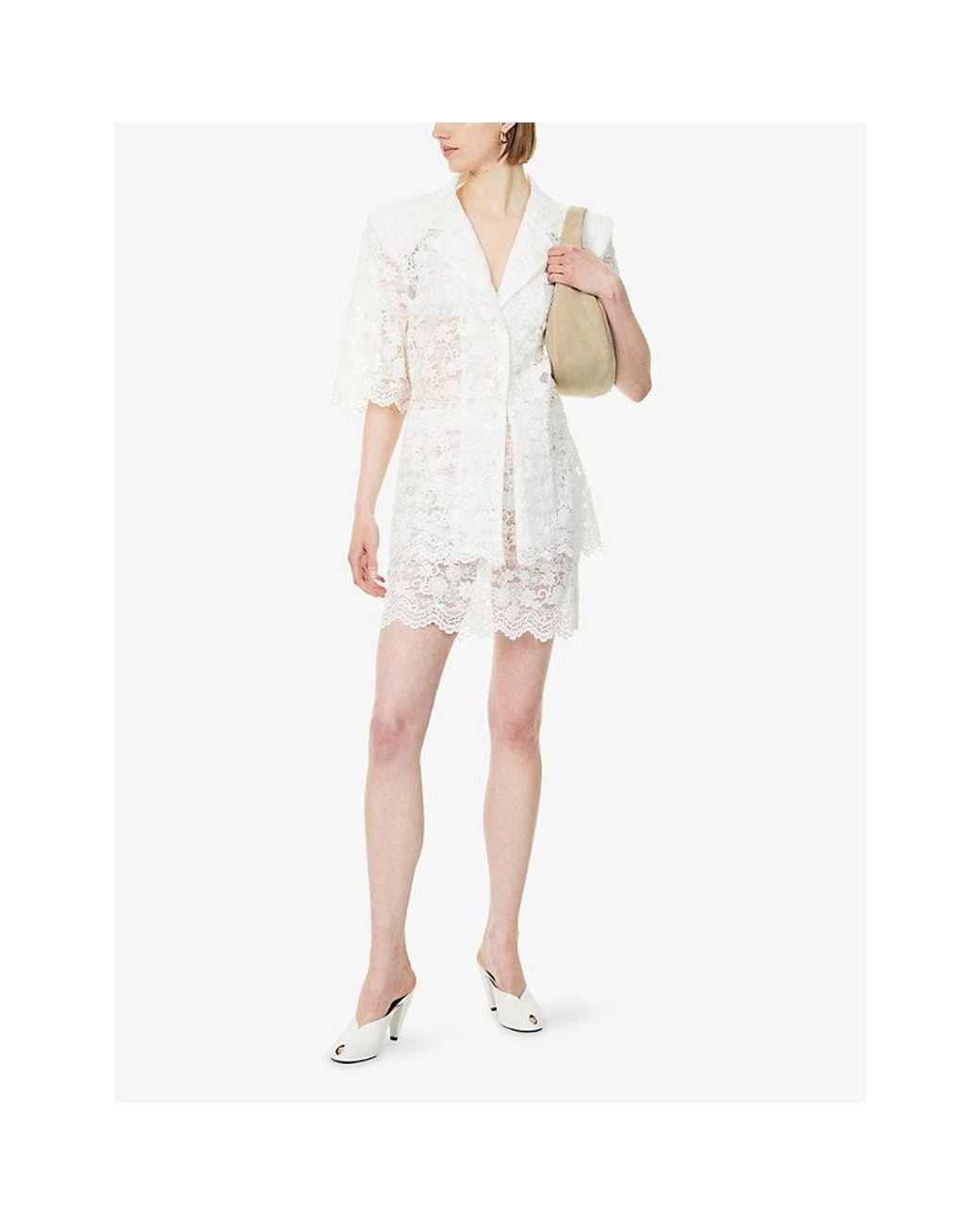Atelier Ninety Five White Lace Scallop Hem Cotton-Blend Mini Skirt
