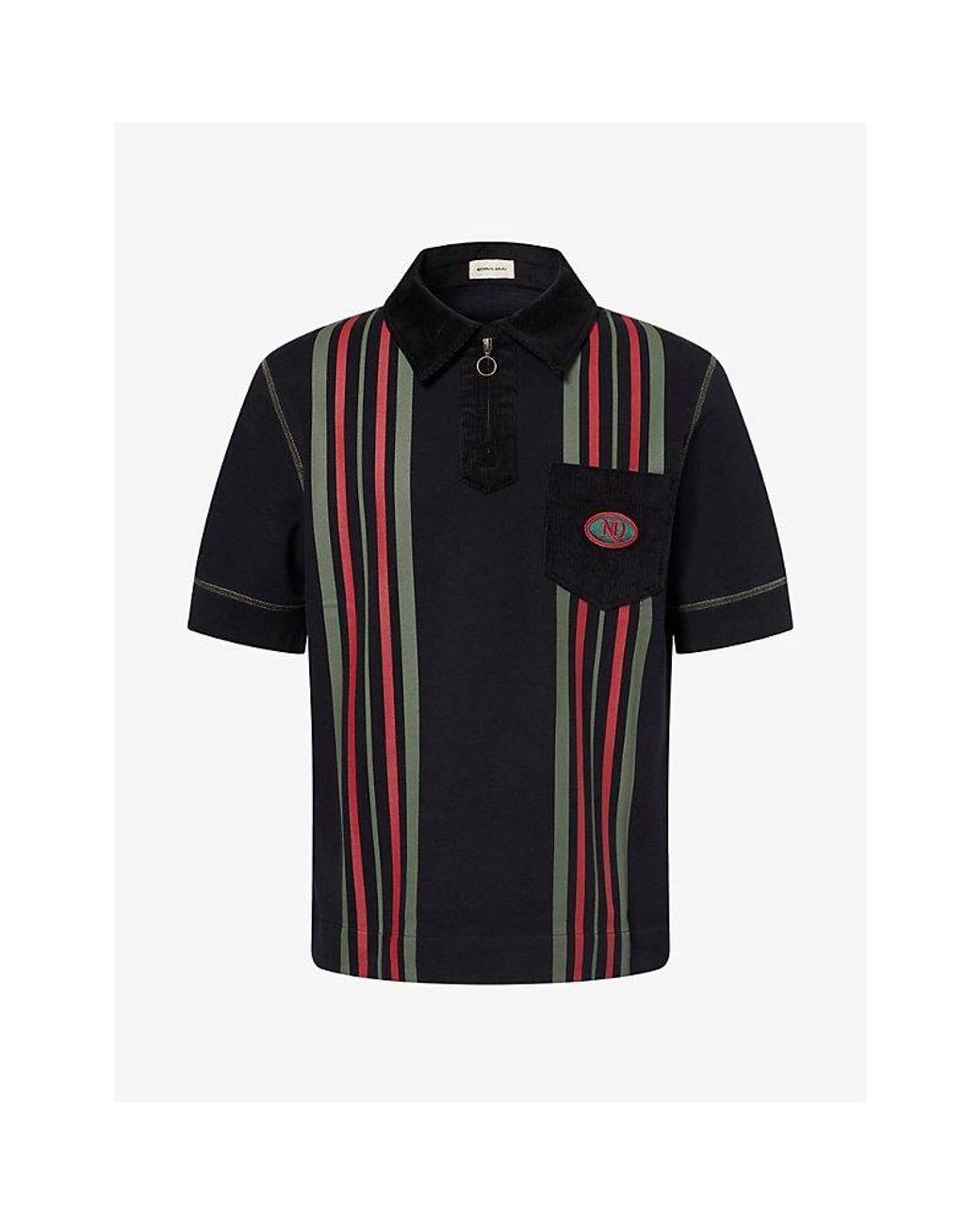 Nicholas Daley Black Contrast-Stripe Corduroy-Trim Cotton Polo Shirt for men