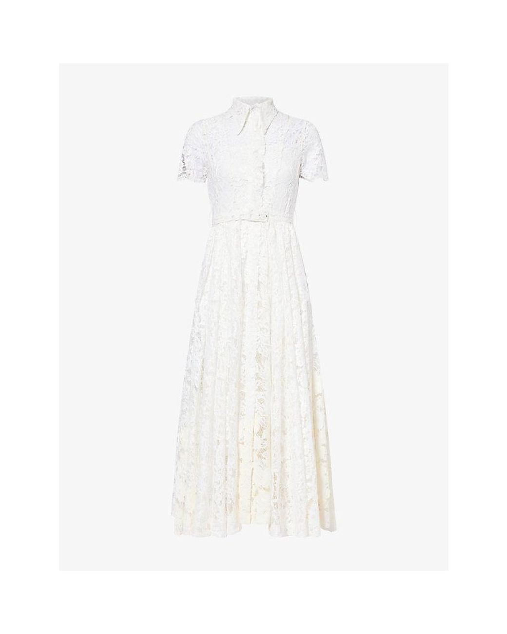 Mona Alshebil White Semi-Sheer Belted Lace Maxi Dress