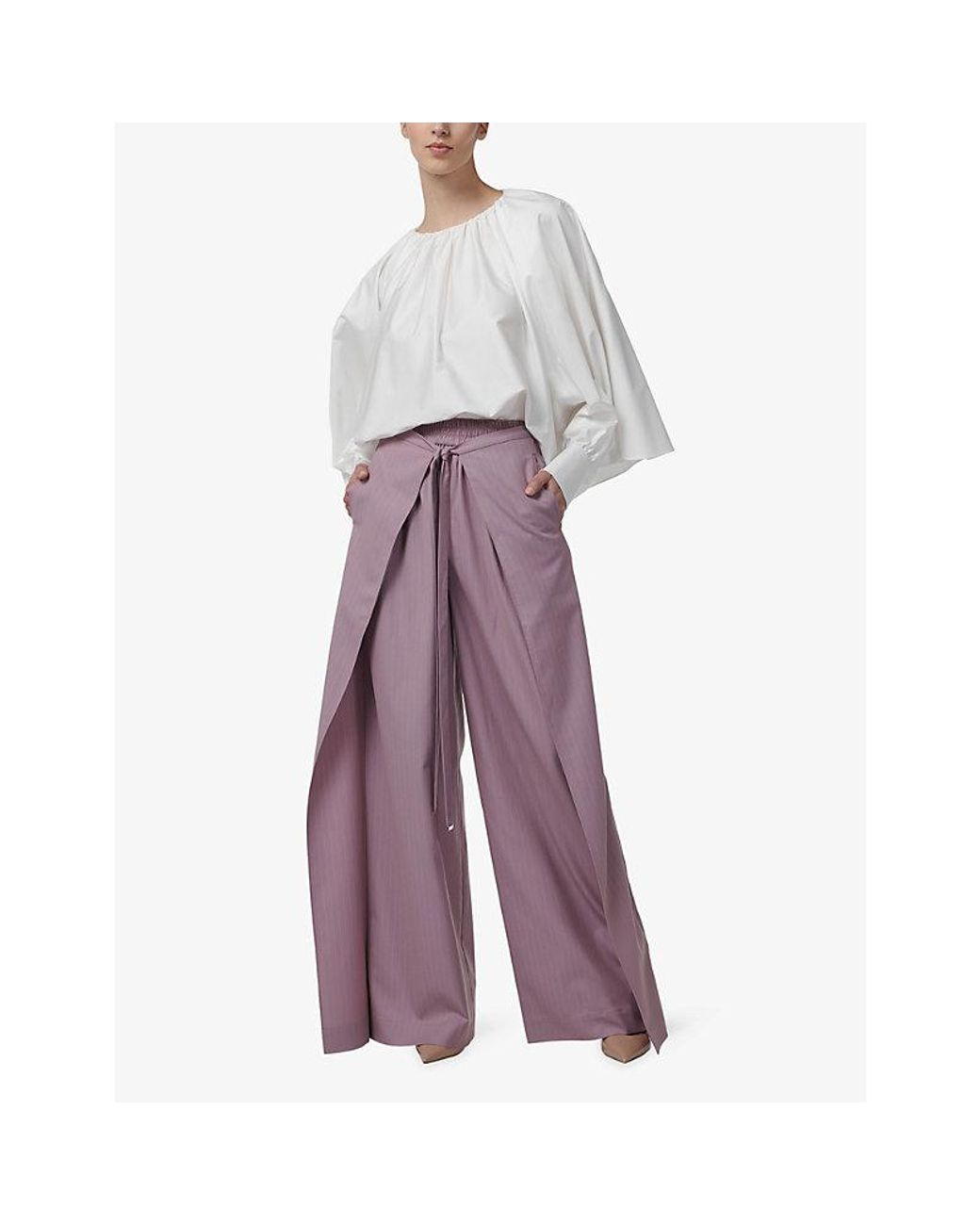eem White Gathering Wide-Sleeve Cotton Blouse