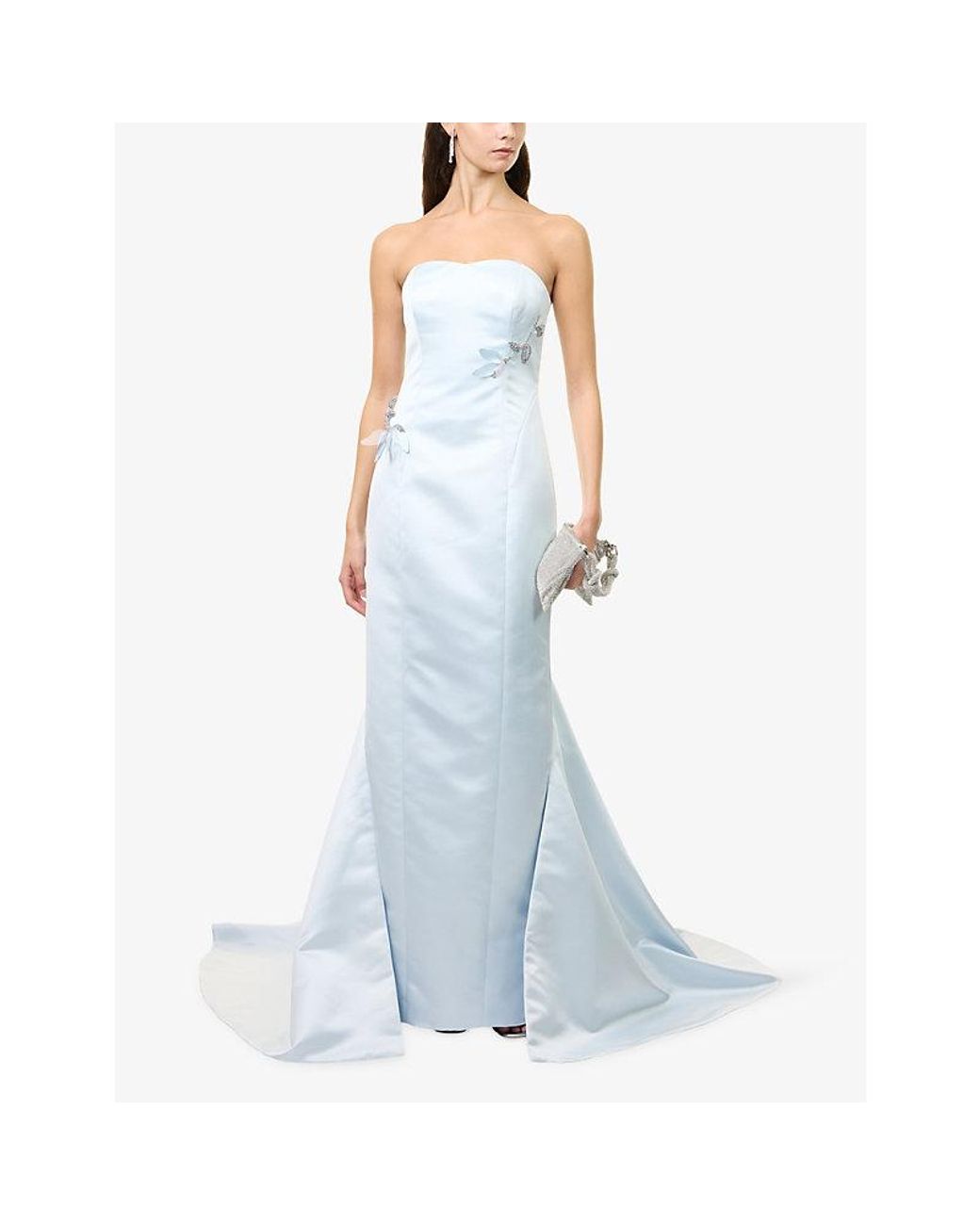 Sabina Bilenko White Genevieve Bead-Embellished Satin Gown
