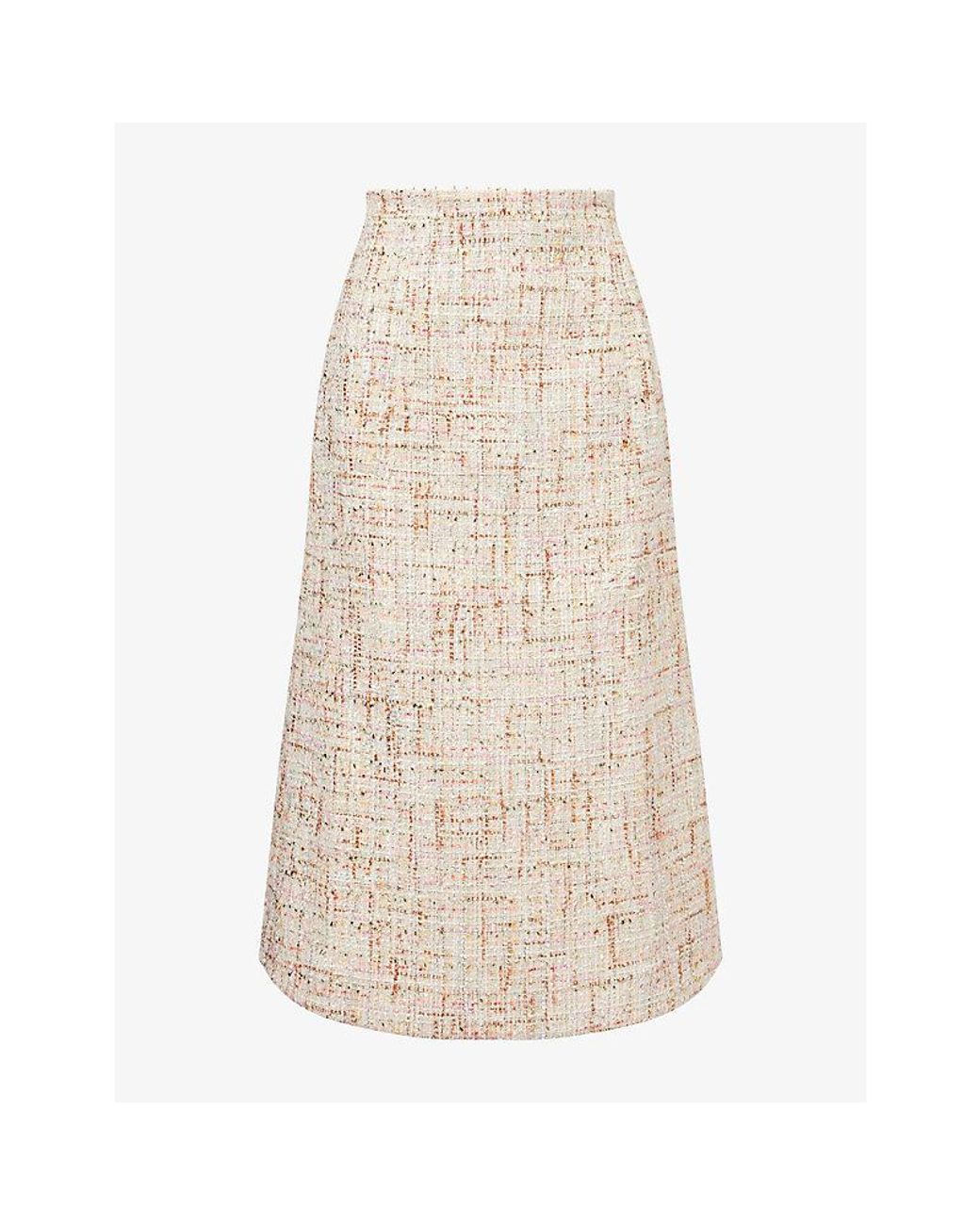 Huishan Zhang Natural Evelina Metallic Tweed Midi Skirt