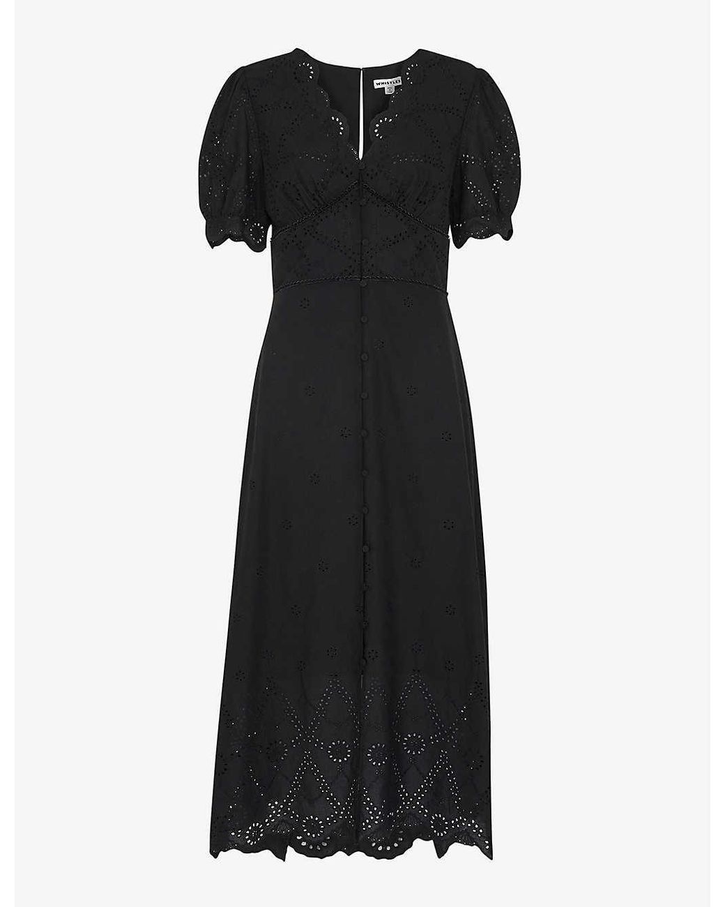 Whistles Carolyn Broderieanglaise Cotton Midi Dress in Black Lyst