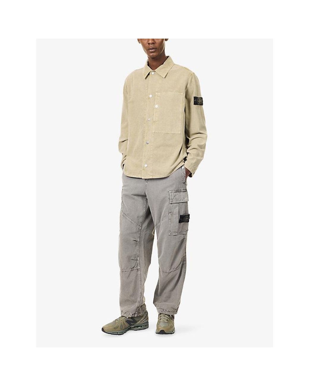 Stone Island Gray Mineral-Dyed Loose-Fit Cotton-Blend Cargo Trousers for men