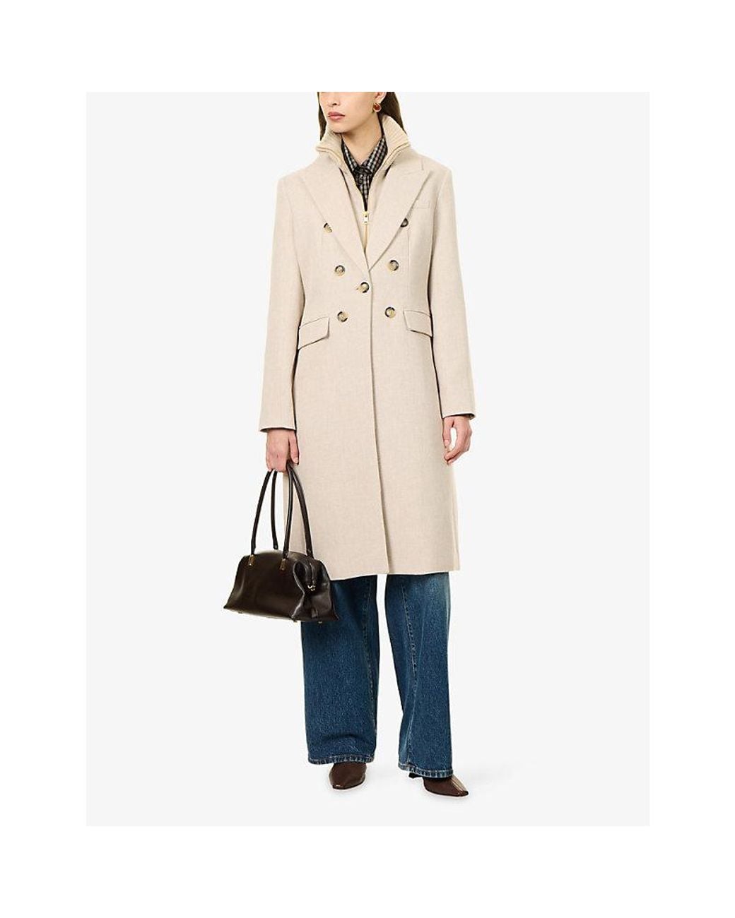 Veronica Beard Natural Stryder Double-Breasted Woven Coat