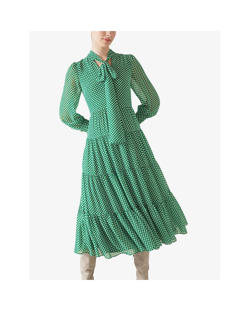 LK Bennett Polly Polka dot Woven Midi Dress in Green Lyst UK