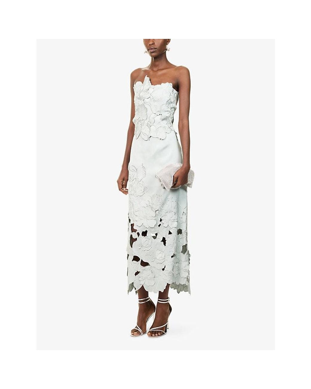 Costarellos White Nikola Strapless Woven Midi Dress