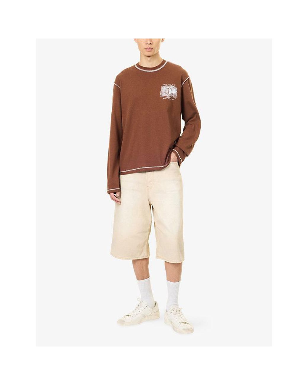 Palmes Brown Mermaid Graphic-Print Cotton T-Shirt for men