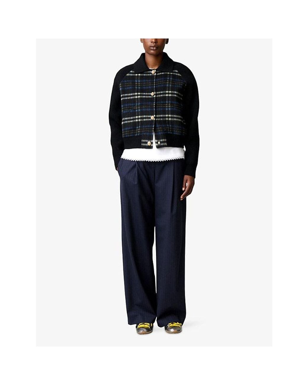 Claudie Pierlot Black Checked Wool-Blend Jacket