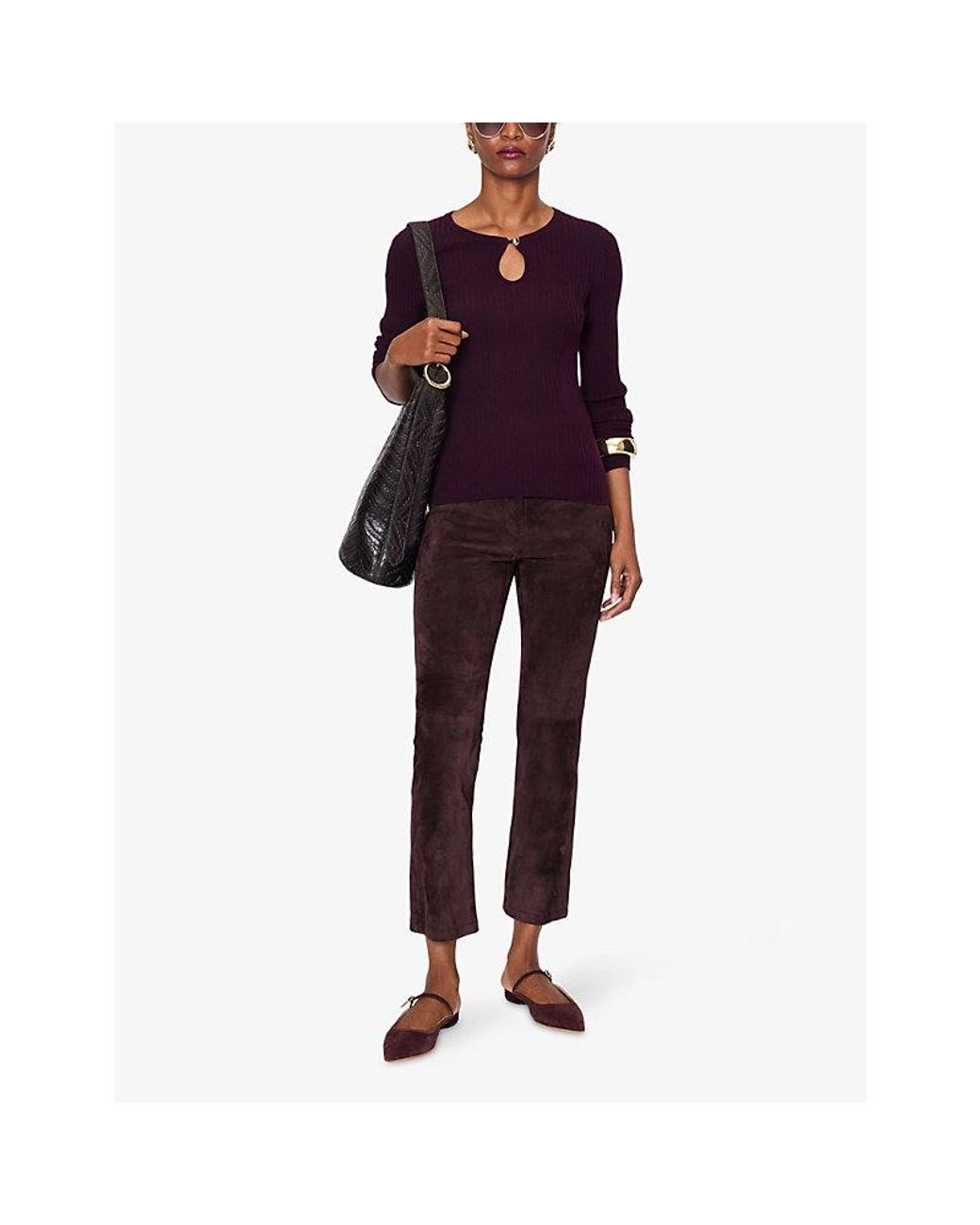 Joseph Purple Duke Cropped Suede Trousers